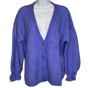 Sezane Womens Kid Mohair Wool Purple Cardigan Sz M Parisian Chic Quiet Luxury